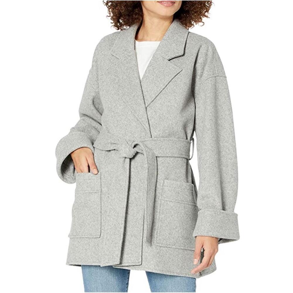 NWT The Drop Womens Small Grey Belted Loose Fit Jacket Oversized Open Front